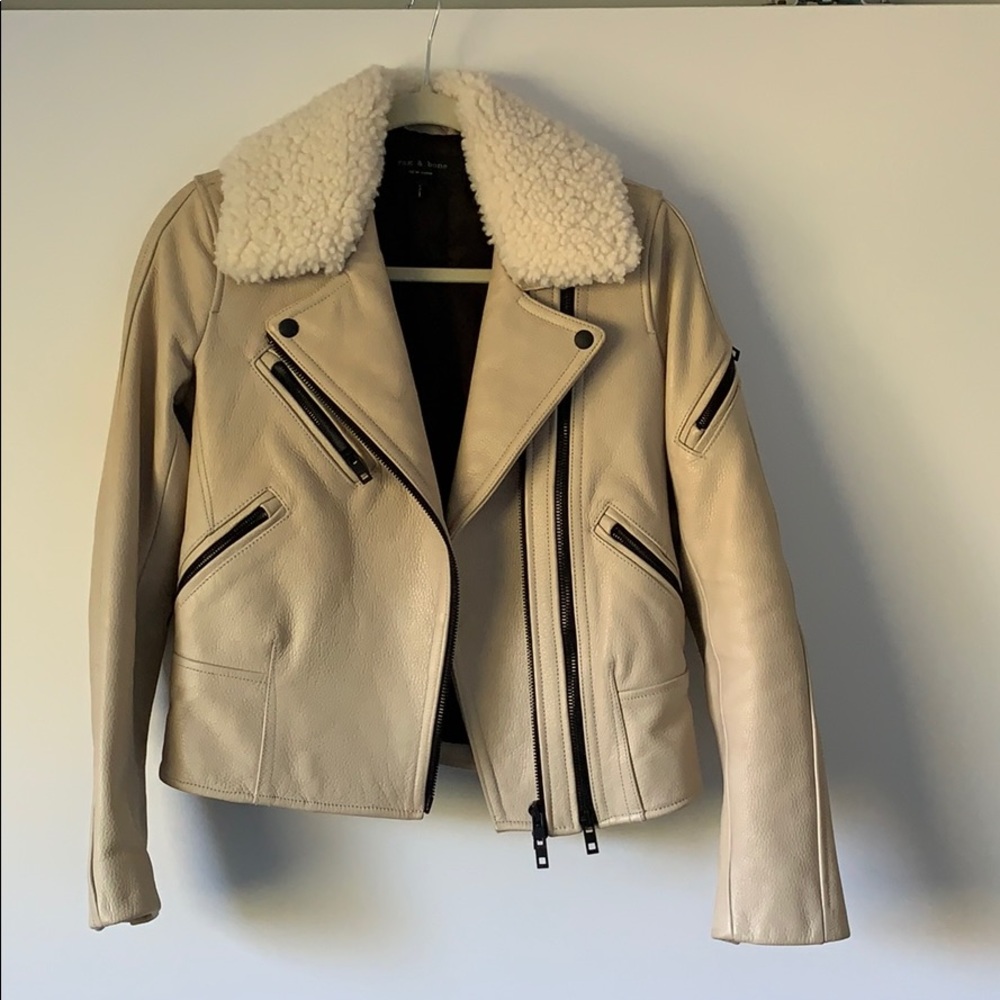 Rag&Bone Minerva Leather Jacket w/Shearling Collar